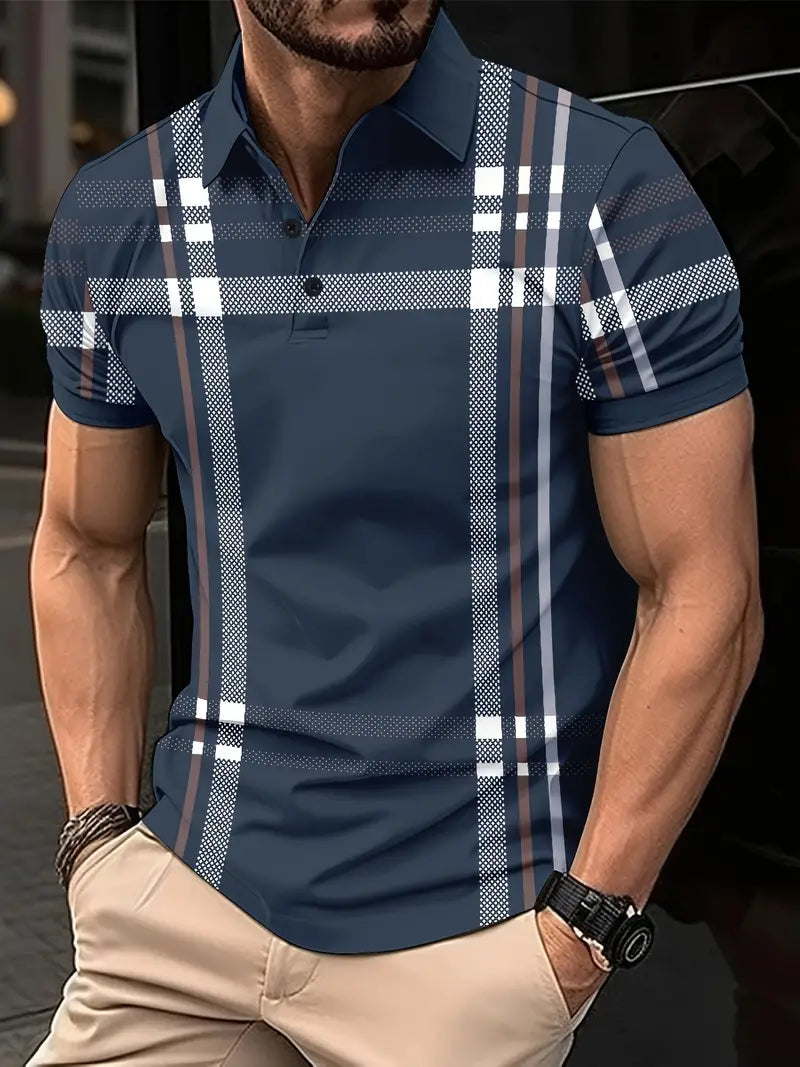 Polo à carreaux stylisé pour hommes - Slim Fit Short Sleeve Casual Classic