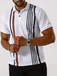 Polo Slim Fit à manches courtes pour hommes, avec un col classique et un motif à rayures verticales stylisé