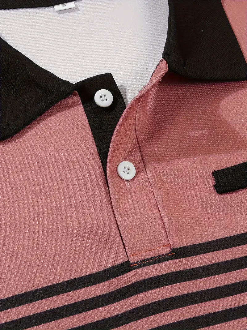 Camisa Polo Masculina - Ajuste Slim - Design Listrado - Manga Curta para Uso Casual