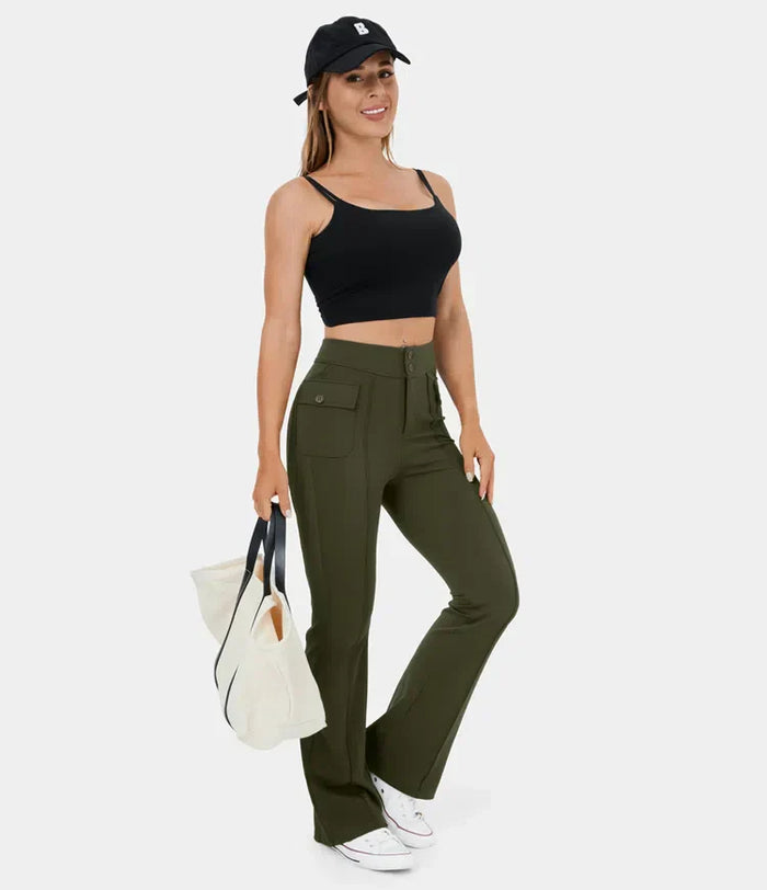 Pantalon cargo décontracté à taille haute pour femmes, élégant et pratique, avec poches boutonnées - parfait pour la vie de tous les jours
