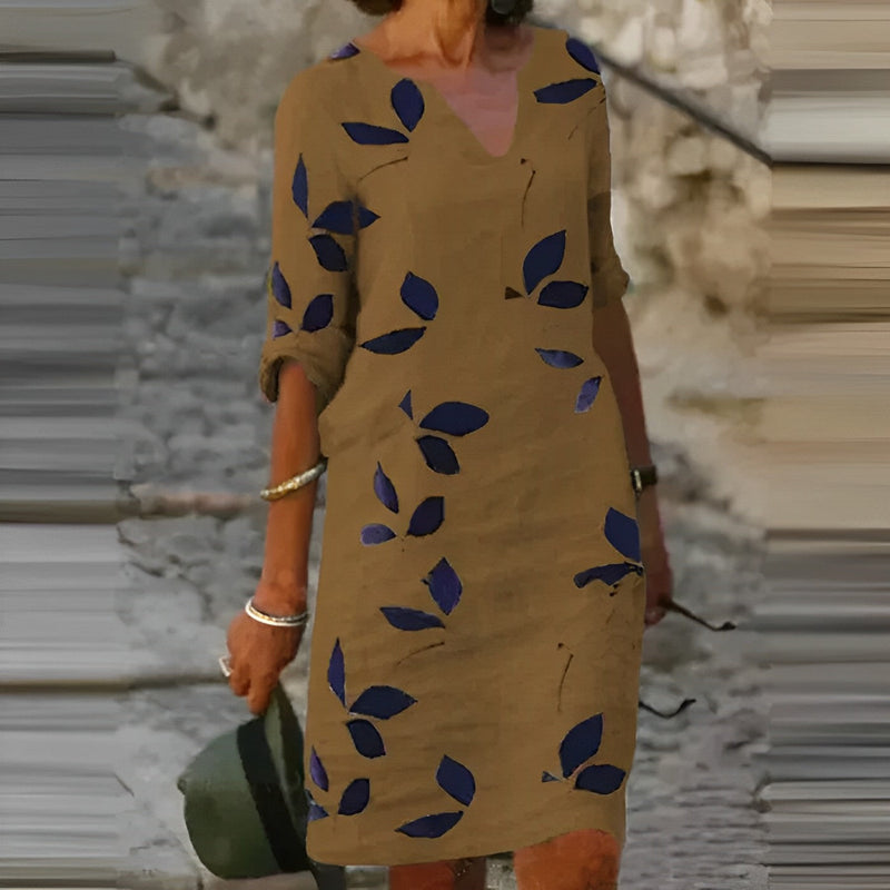 Robe d'été élégante avec imprimé feuilles vertes pour un look rafraîchissant