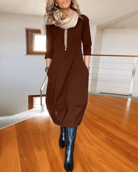 Robe Midi Élégante pour Femmes avec Plis Subtils