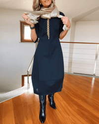 Robe Midi Élégante pour Femmes avec Plis Subtils