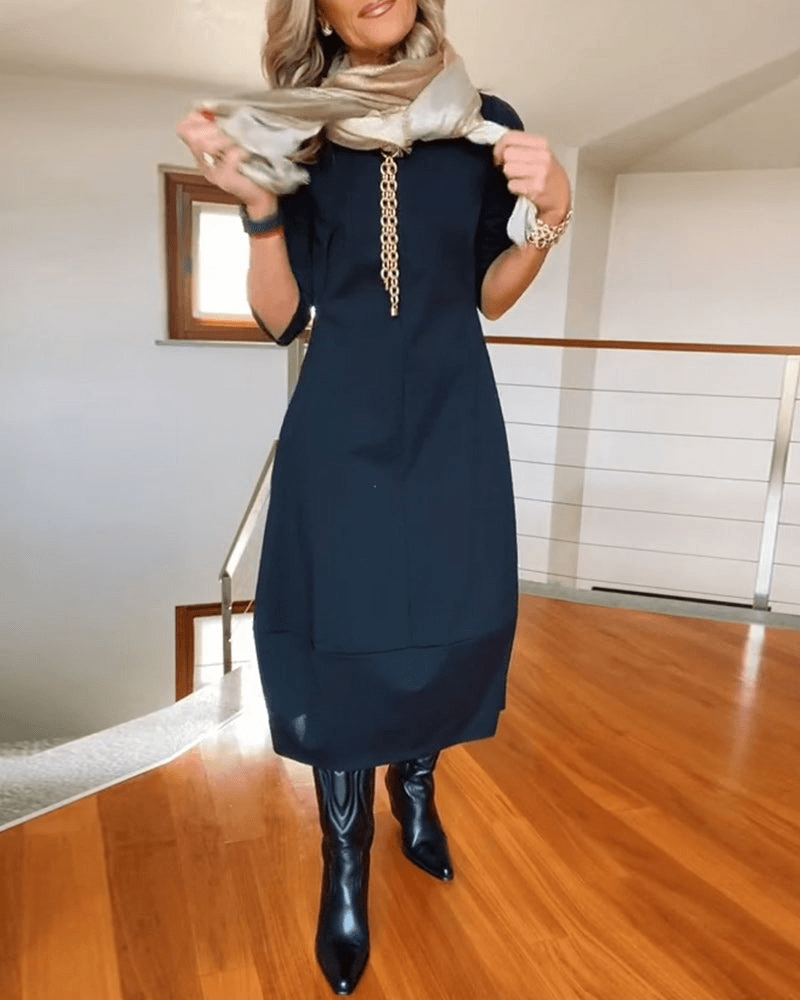 Robe Midi Élégante pour Femmes avec Plis Subtils