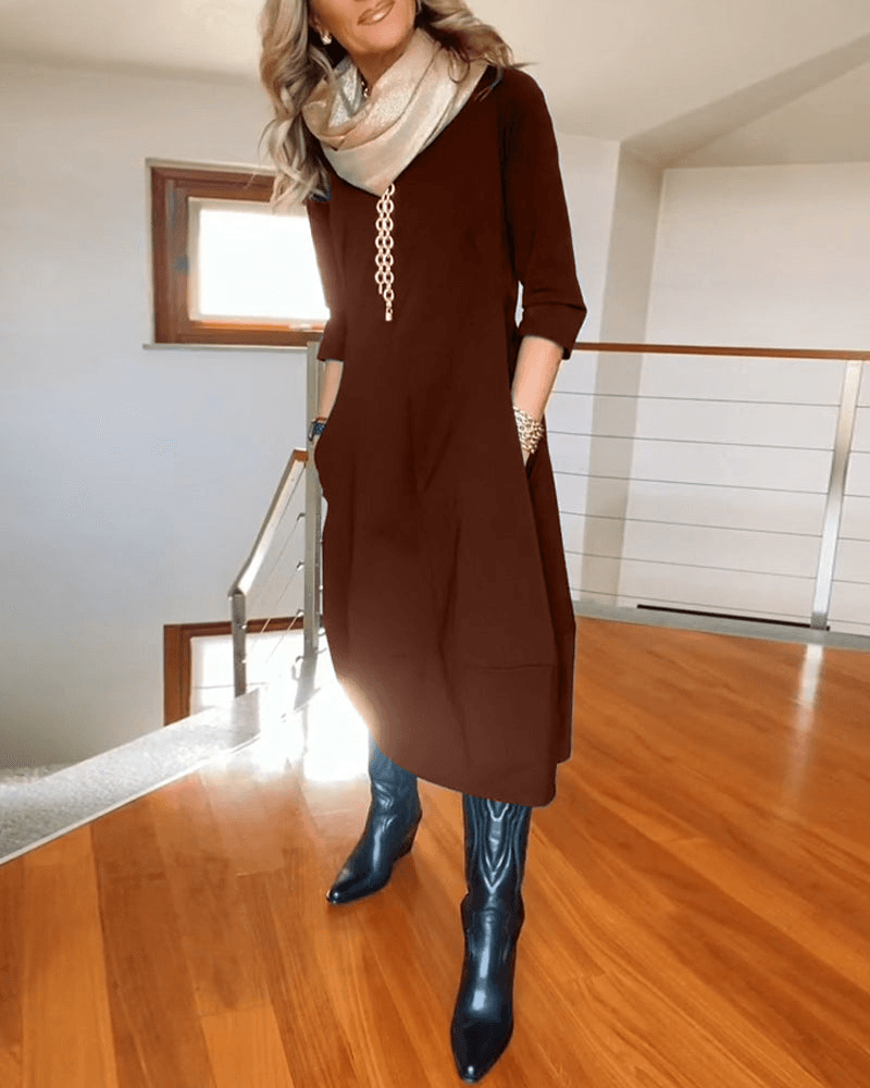Robe Midi Élégante pour Femmes avec Plis Subtils