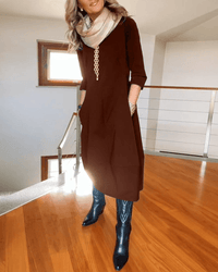 Robe Midi Élégante pour Femmes avec Plis Subtils