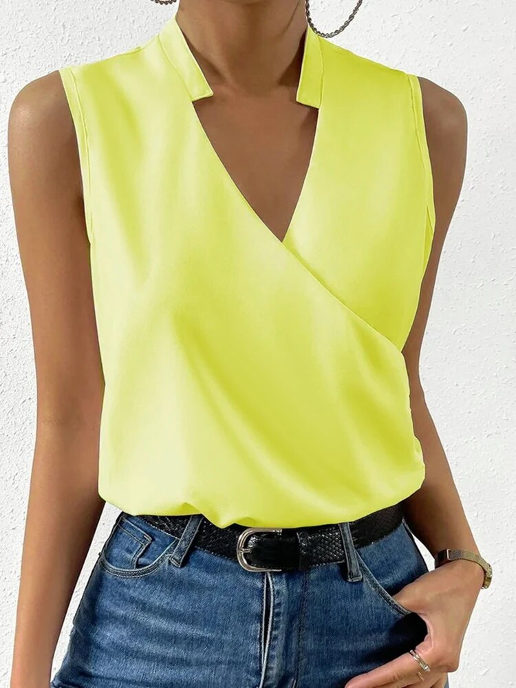 Elegant Floral Wrap Top - Chemisier élégant sans manches pour femmes, pour toutes les occasions