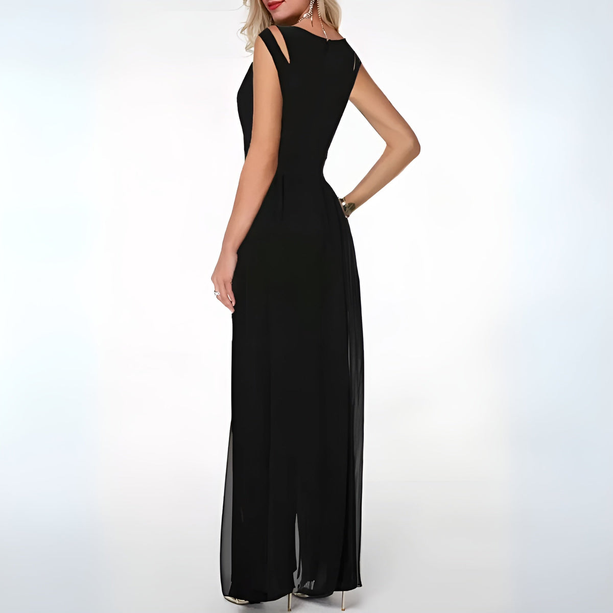 Élégante robe mi-longue à motif cachemire et col montant stylisé
