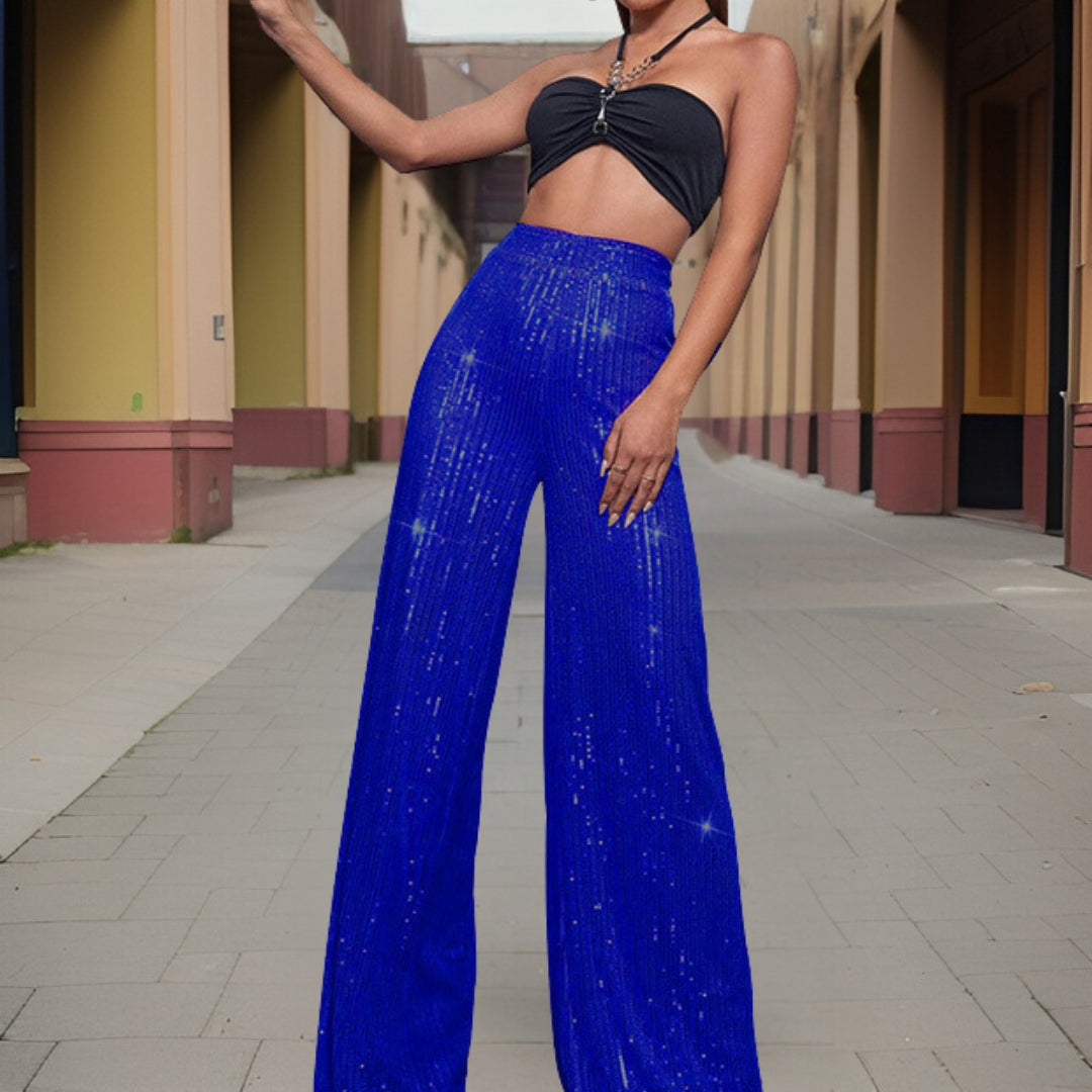 Élégant pantalon de soirée à taille haute pour femmes, avec des jambes larges pour un look élégant