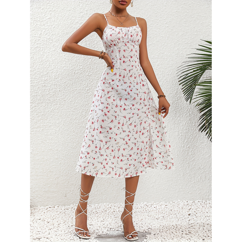 Robe d'été légère et élégante avec imprimé à pois ludique et bretelles spaghetti confortables