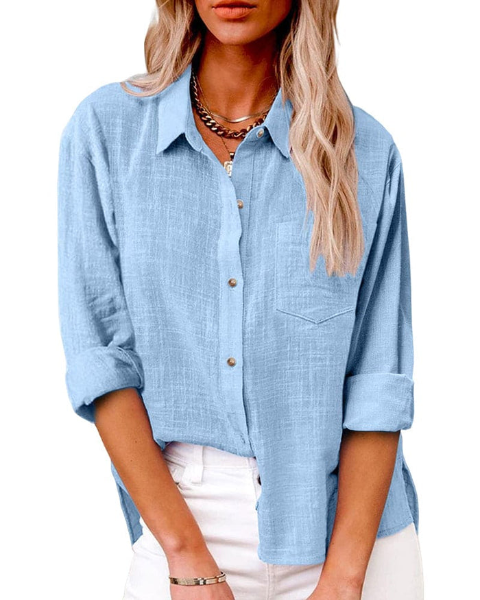 Chemisier boutonné élégant pour femmes - chemisier à manches longues polyvalent et léger pour toutes les occasions