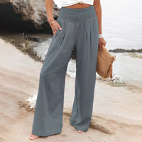 Pantalon de lin ample pour femmes, style plage décontracté - Léger et respirant, confort d'été