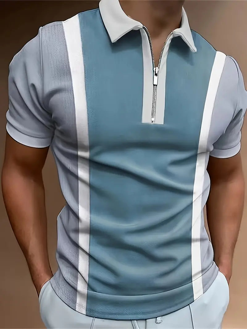 Camisole polo pour homme avec corte ajustado, cierre de cremallera, detalle de rayas en contraste y manga corta