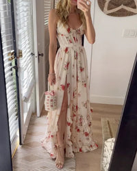 Robe longue midi élégante en dentelle florale pour femmes, parfaite pour les soirées raffinées