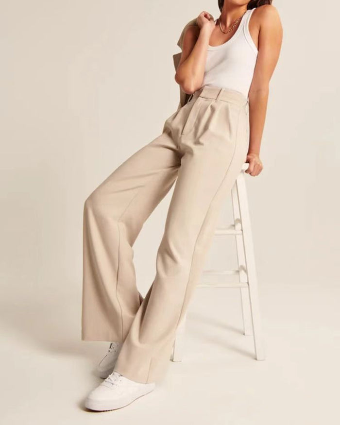 Élégant pantalon large à taille haute pour femmes, avec poches pratiques