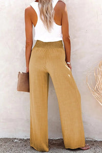 Élégant pantalon taille haute en mousseline de soie légère à jambe large pour femmes - style décontracté parfait pour tous les jours