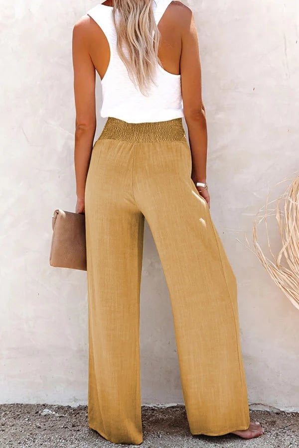 Élégant pantalon taille haute en mousseline de soie légère à jambe large pour femmes - style décontracté parfait pour tous les jours