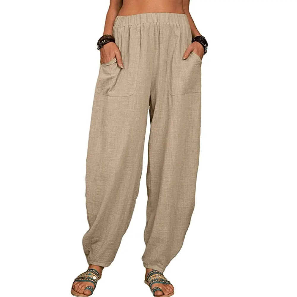 Pantalon en lin pour femme, coupe ample - Pantalon confortable et élégant pour femme