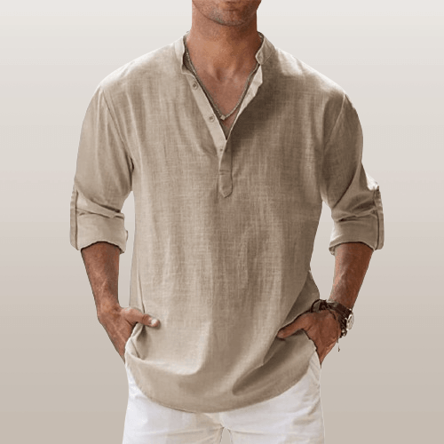 Chemise Henley pour hommes en cuir de lin - Forme allongée, coupe ajustée pour un style plus léger