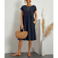 Élégante robe midi en coton et lin à manches courtes pour femmes pour un look chic et confortable
