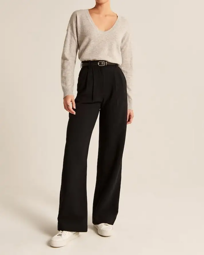 Pantalon féminin élégant à haute assise avec ceinture - Parfait pour les styles décontracté et professionnel