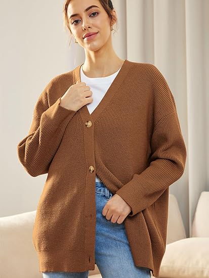 Cardigan surdimensionné pour femmes avec col en V et fermeture à boutons pour un look élégant et confortable