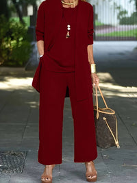 Ensemble de salon 3 pièces pour femmes pour une détente confortable et élégante - top doux, cardigan tendance et pantalon large pour un look parfait pour le week-end