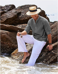 Chemise Henley à manches longues retroussées pour hommes - Coupe confortable et tissu léger et respirant