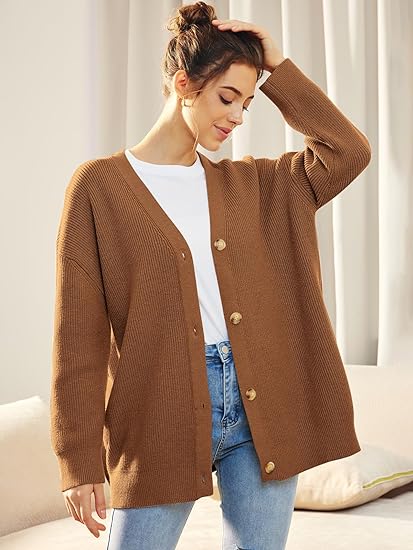 Cardigan surdimensionné pour femmes avec col en V et fermeture à boutons pour un look élégant et confortable