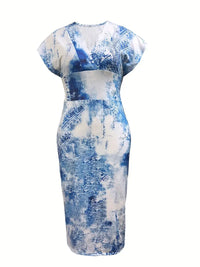 Robe moulante pour femmes en denim patchwork, longueur mi-cul, col en V à manches courtes