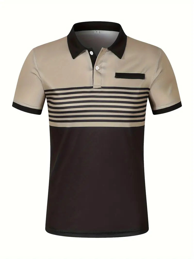 Camisa Polo Masculina - Ajuste Slim - Design Listrado - Manga Curta para Uso Casual