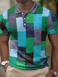 Polo à patchwork stylisé pour hommes - manches courtes - vêtements décontractés respirants