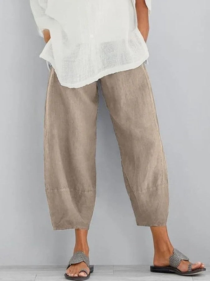 Pantalon en lin pour femmes - Coupe décontractée et décontractée - Léger, respirant et confortable pour les sorties estivales