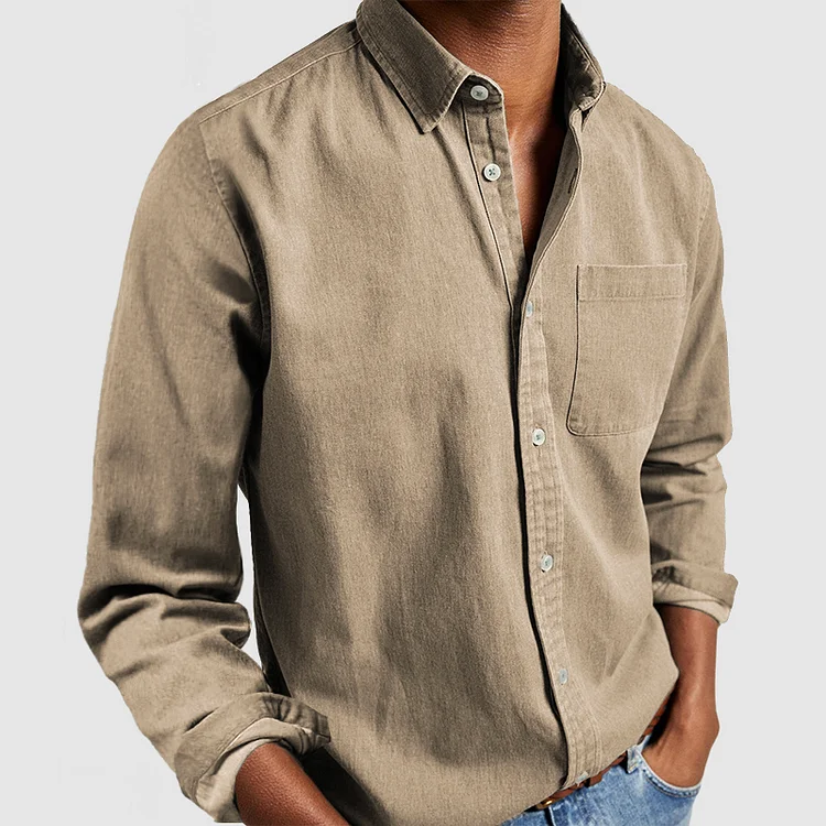 Camisa casual de manga larga para hombre con cuello con muesca