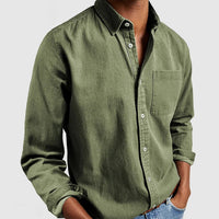 Camisa casual de manga larga para hombre con cuello con muesca