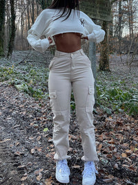 Élégant pantalon cargo à taille haute pour femmes - pantalon décontracté élégant et durable avec poches de rangement pratiques