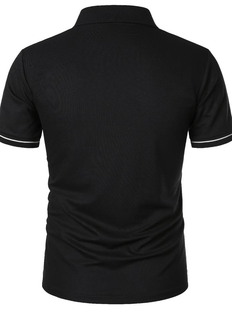 Polo slim à manches courtes pour hommes avec fermeture à glissière contrastée à la mode