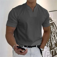 Men's Sporty Notched V-Neck T-Shirt - Short Sleeve Slim Fit Casual Top