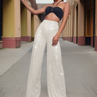 Élégant pantalon de soirée à taille haute pour femmes, avec des jambes larges pour un look élégant