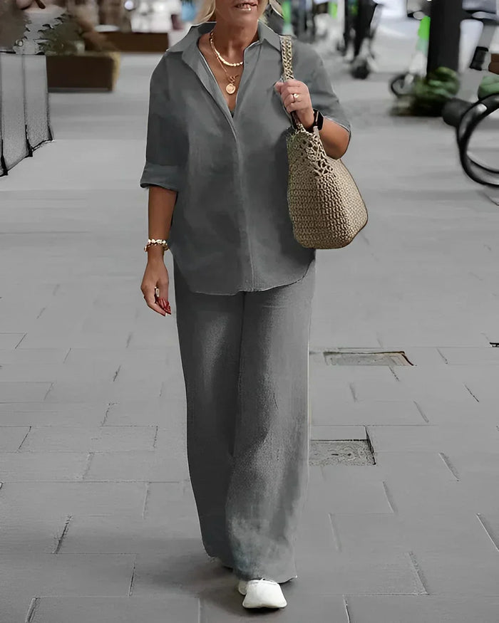 Vêtements féminins décontractés et élégants : ensemble chemise et pantalon en lin de luxe pour un look élégant et confortable