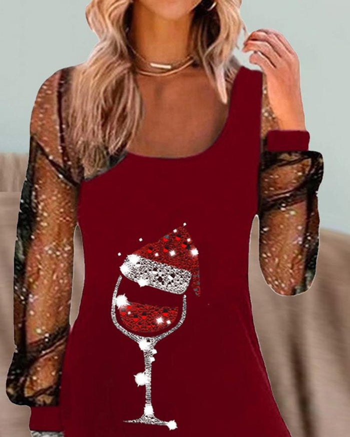 Robe chic pour femmes avec impression stylisée de verre de vin