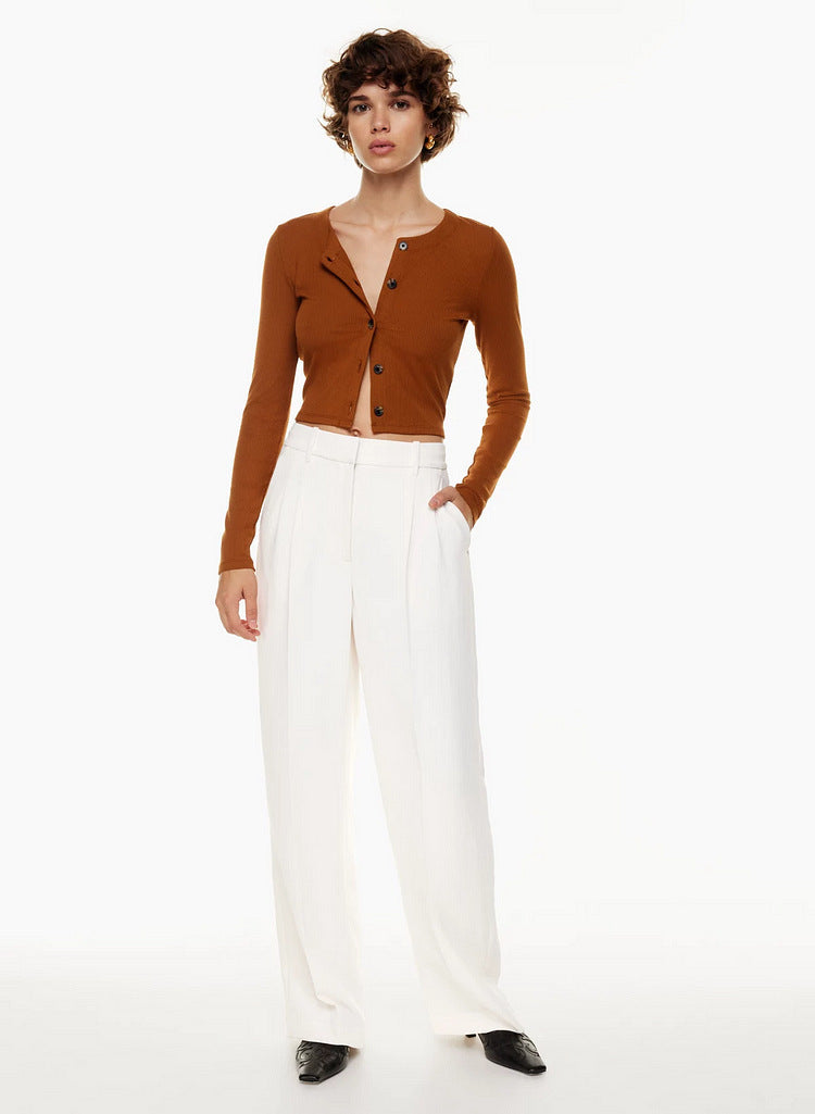 Élégant pantalon large à taille haute pour femmes, avec poches pratiques