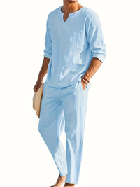Set Décontracté pour Homme : Haut à V-Neck à Manches Longues et Pantalons Confortables
