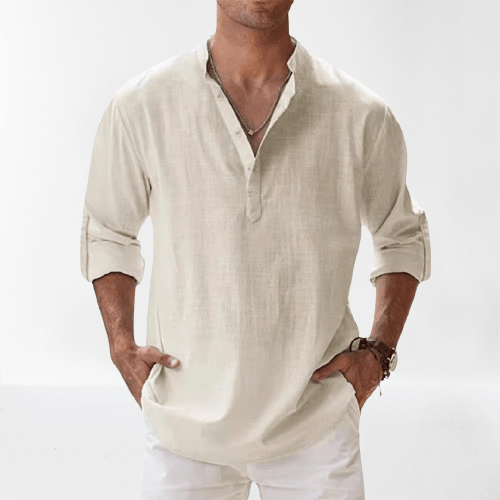 Chemise Henley pour hommes en cuir de lin - Forme allongée, coupe ajustée pour un style plus léger