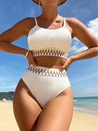 Ensemble Bikini pour Femmes - Texture à Ribs - Culotte Hauts Taille - Bretelles Reglables