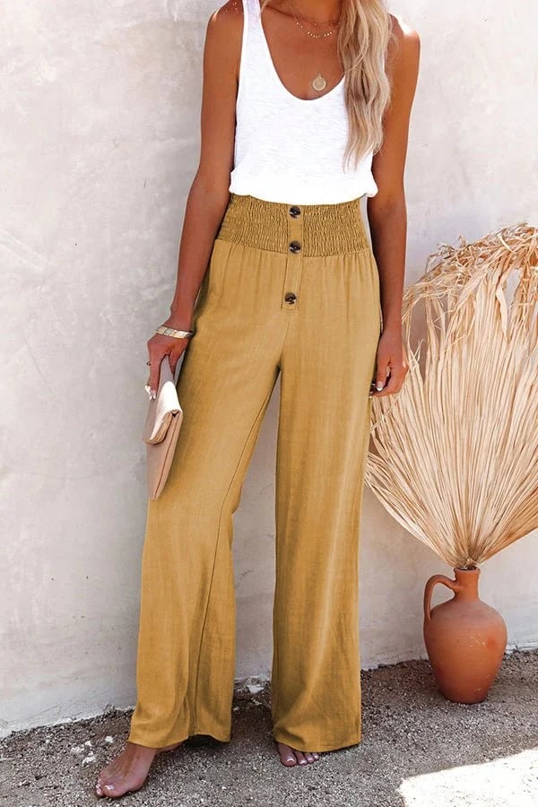 Élégant pantalon taille haute en mousseline de soie légère à jambe large pour femmes - style décontracté parfait pour tous les jours