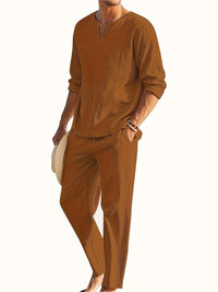 Set Décontracté pour Homme : Haut à V-Neck à Manches Longues et Pantalons Confortables