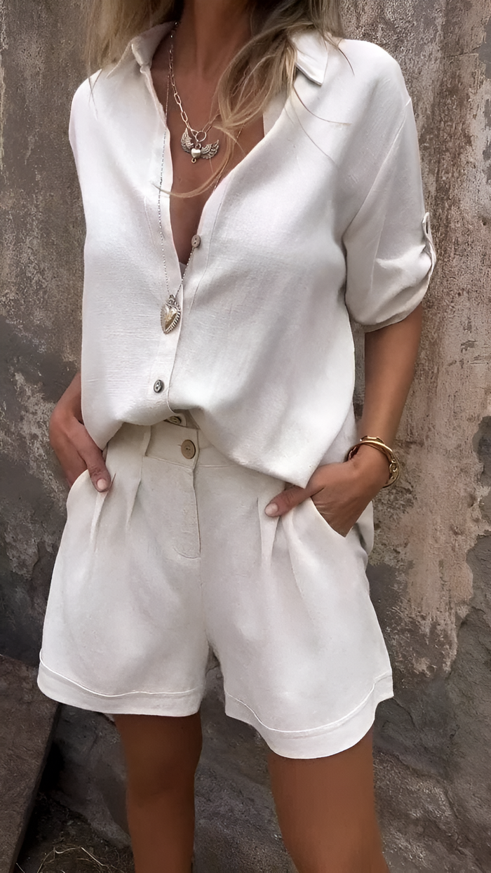 Ensemble d'été 2 pièces pour femmes avec chemise décontractée et short - coupe aérée et confortable pour les journées décontractées