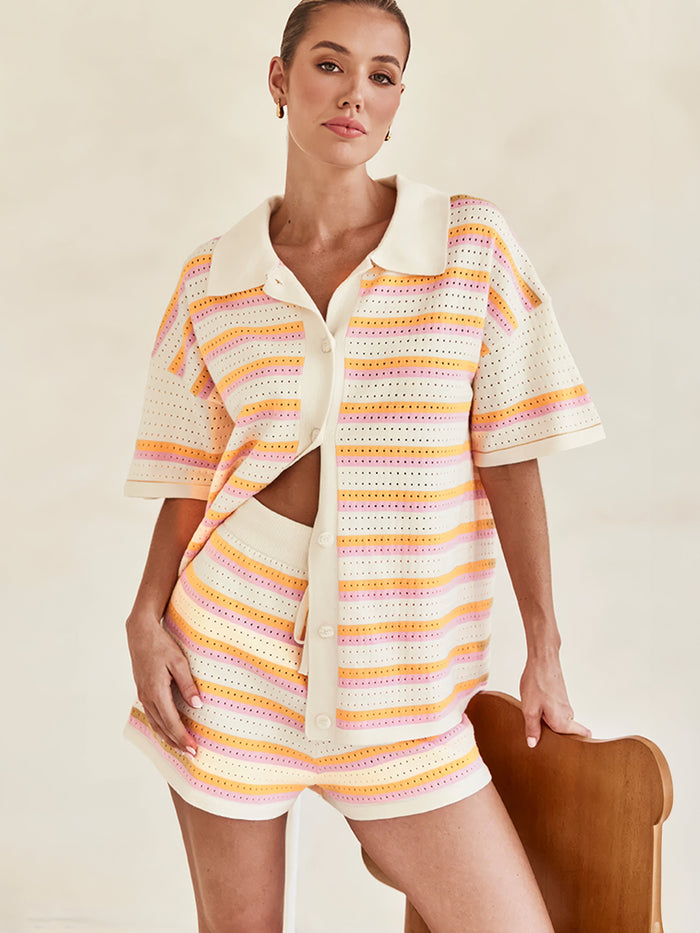 Fleur | Ensemble rayé en maille pour un look confortable et tendance