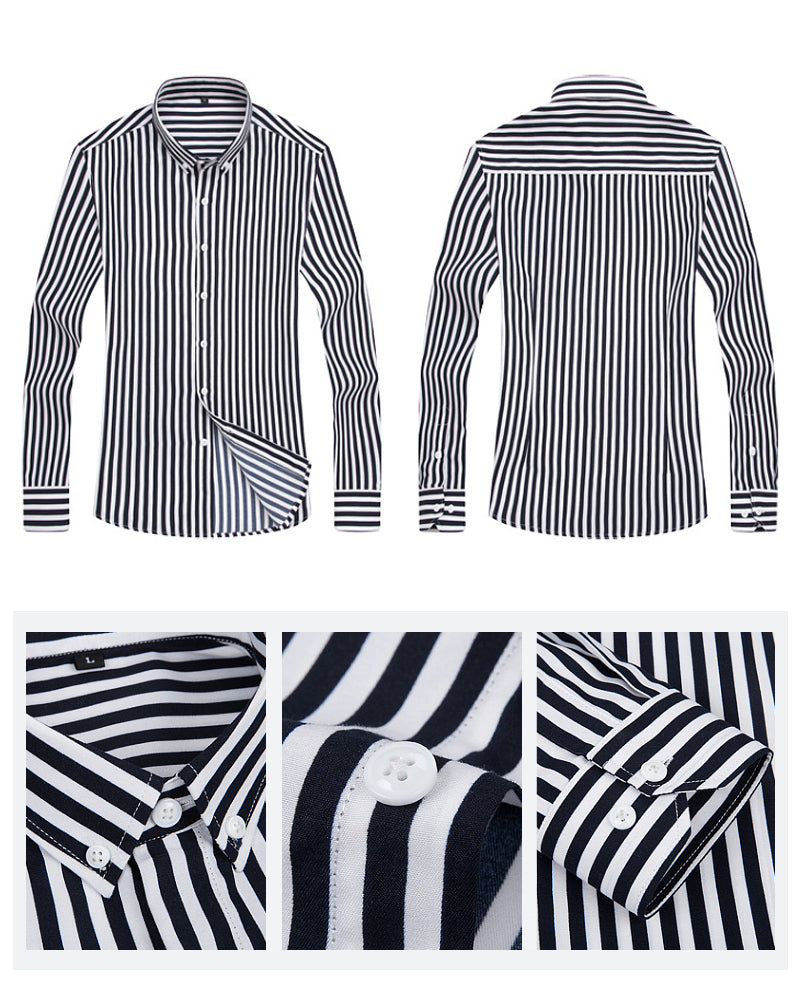 Camisole pour homme - Manga larga - Corte clásico - Rayas - Puños de botones - Formalidad empresarial